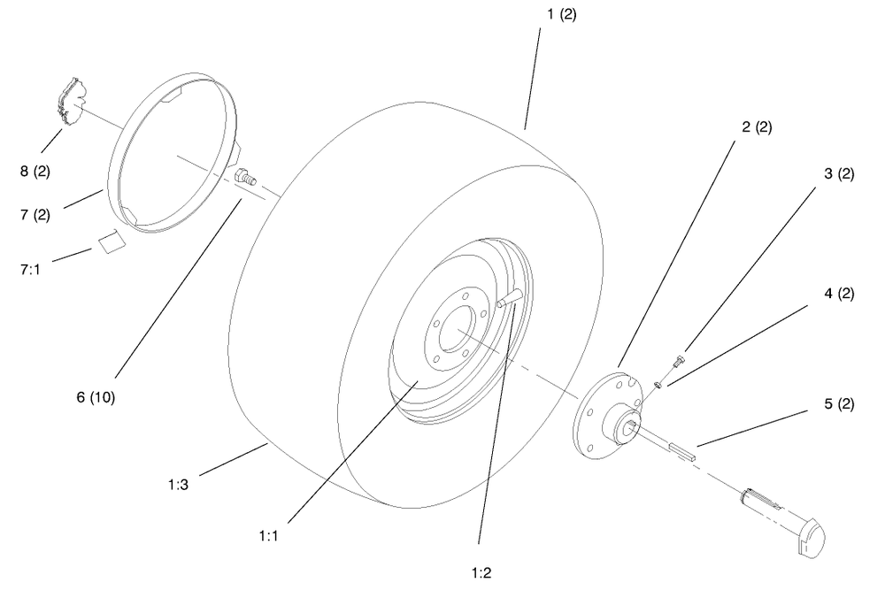 Rear Wheel Diagram and Parts List for 72104 7900001 - 7999999 Toro Lawn Tractor