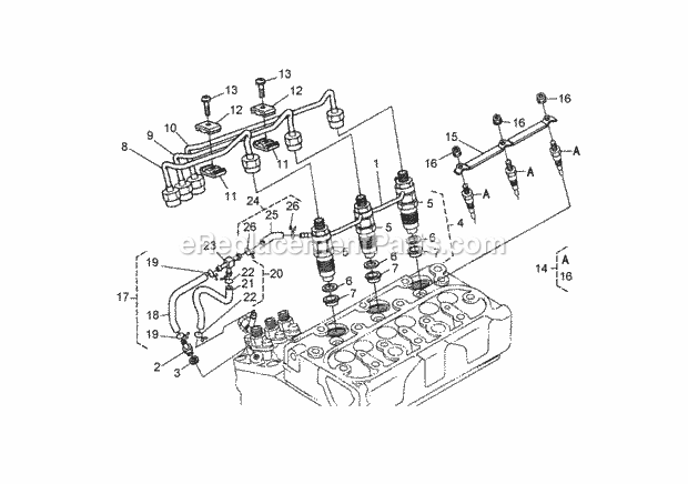 Nozzle Holder And Glow Plug Assembly Diagram and Parts List for 74265 260000001-260999999 Toro Lawn Mower