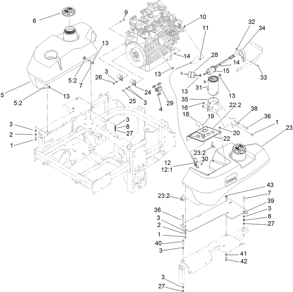 Fuel System And Throttle Control Assembly Diagram and Parts List for 74266 401900000-402612749 Toro Lawn Mower