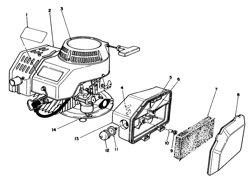 Engine Assembly Diagram and Parts List for 22025 1000001 - 1999999 Toro Lawn Mower