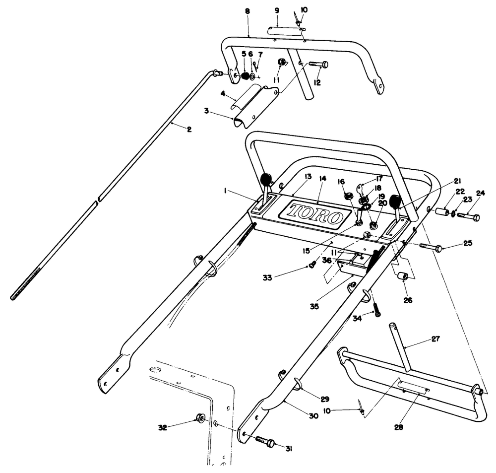 Handle Assembly Diagram and Parts List for 30116 8000001 - 8999999 Toro Lawn Tractor Accessories