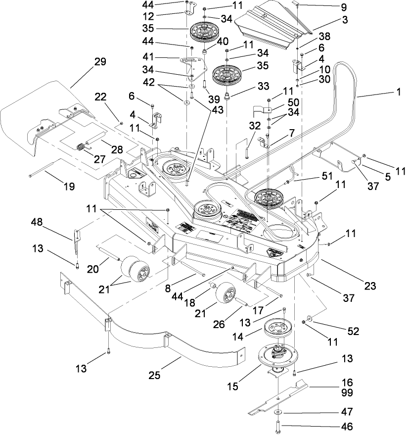 Deck Assembly Diagram and Parts List for 74291 (280000001-280999999)(2008) Toro Lawn Mower