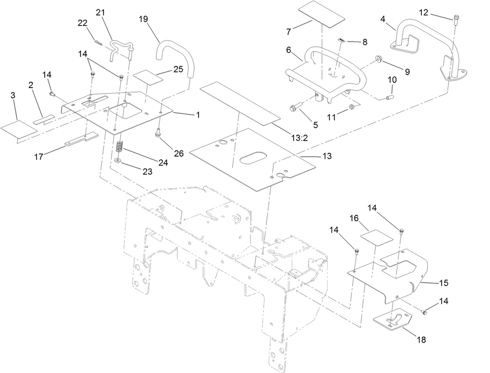 Control Handle And Reference Bar Assembly Diagram and Parts List for 22322 407400000 - 407999999 Toro Lawn Tractor Accessories