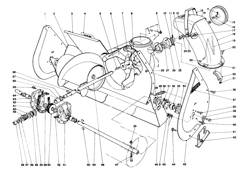 Auger Assembly Diagram and Parts List for 31624 4000001 - 4999999 Toro Snow Blower