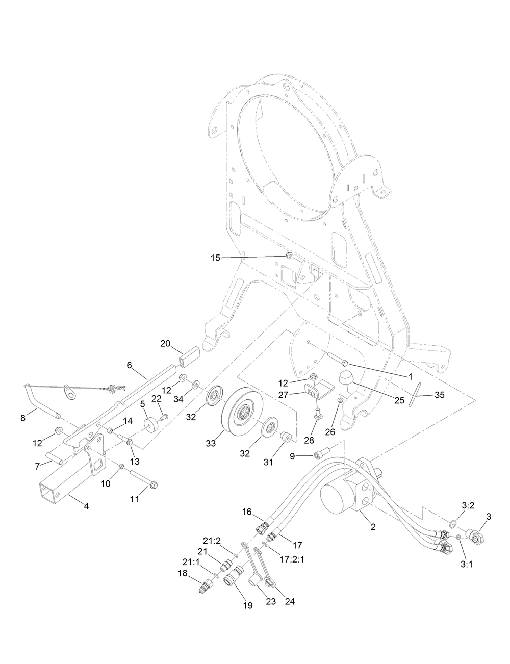 Blower Hitch, Motor And Pulley Assembly Diagram and Parts List for 78593 403400000-999999999 Toro Lawn Mower