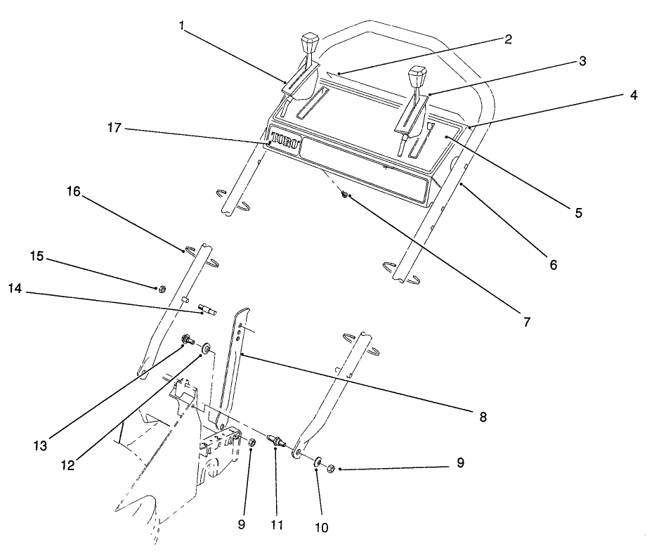 Handle Assembly Diagram and Parts List for 22623 7000001 - 7999999 Toro Lawn Mower