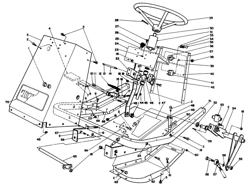 Frame & Steering Assembly Diagram and Parts List for 30718 3900001 - 3999999 Toro Lawn Tractor