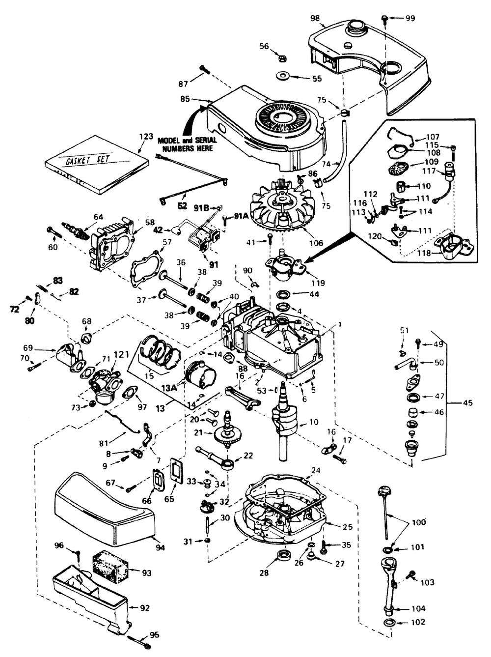 Engine Tecumseh Model No. Tnt 100-Epi-83 Diagram and Parts List for 10510 1000001 - 1999999 Toro Lawn Mower