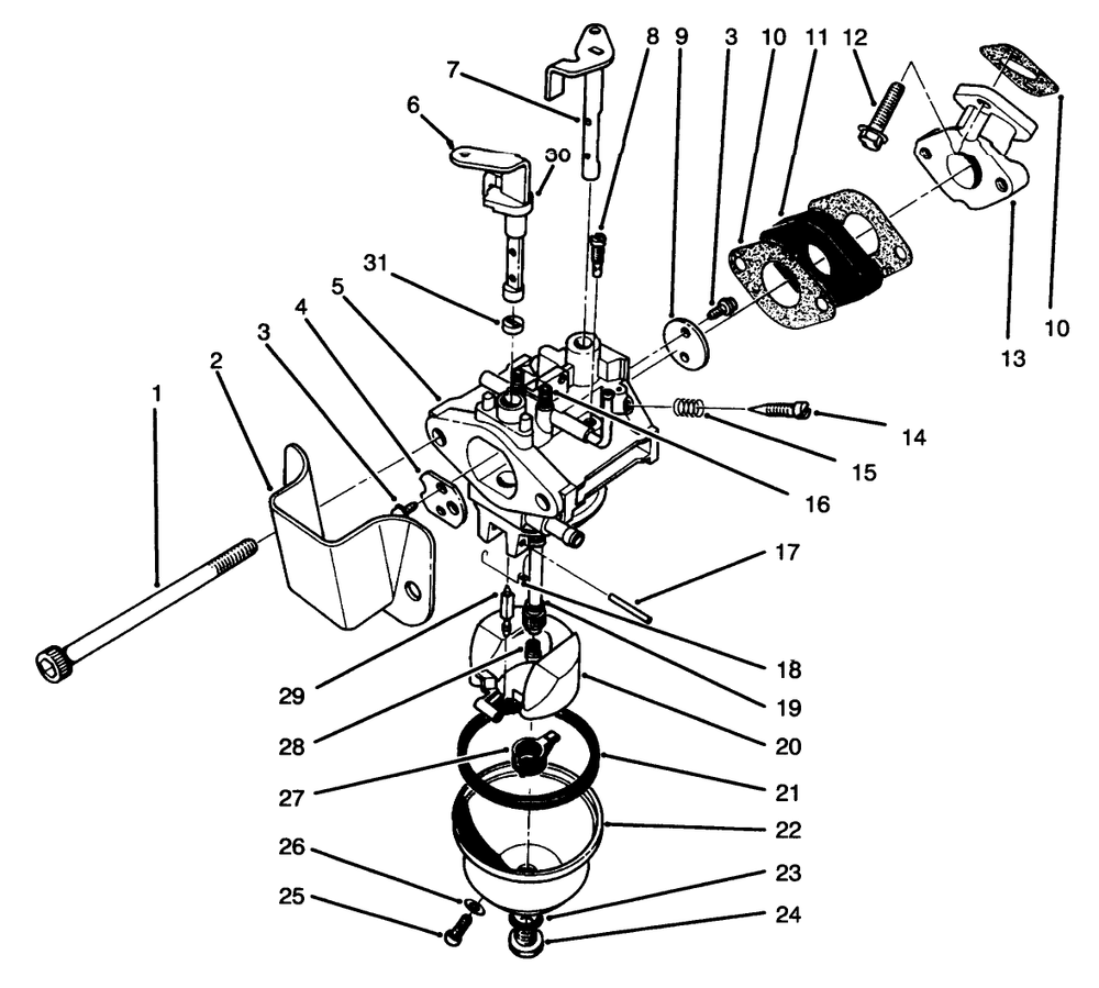 Carburetor Assembly (Engine Model 47ps5-5) Diagram and Parts List for 38185 6900001 - 6999999 Toro Snow Blower