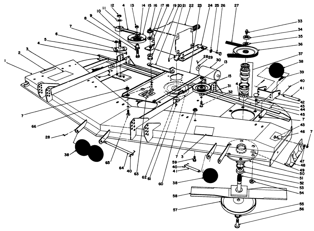 Deck Assembly Diagram and Parts List for 30564 300001 - 399999 Toro Lawn Mower