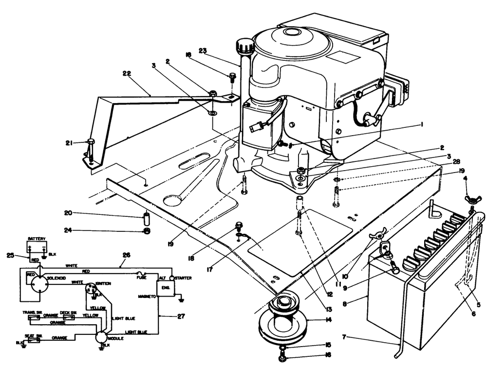 Engine Assembly Diagram and Parts List for 56128 9000001 - 9999999 Toro Lawn Tractor