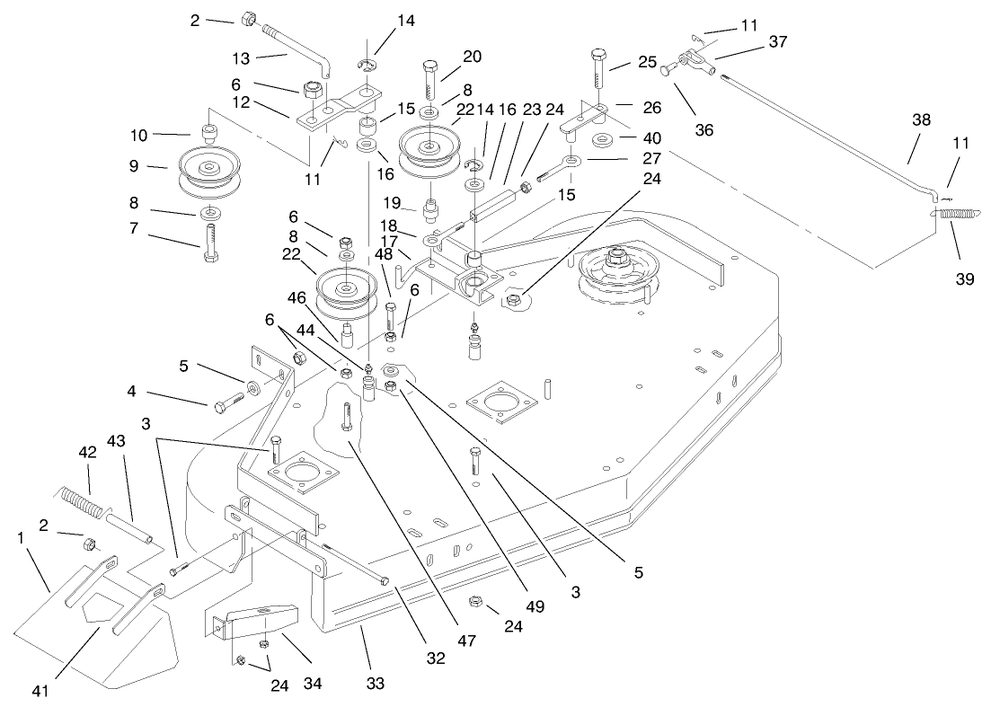 Deck, Drive Pulleys And Deflector Diagram and Parts List for 30196 990001 - 990200 Toro Lawn Mower