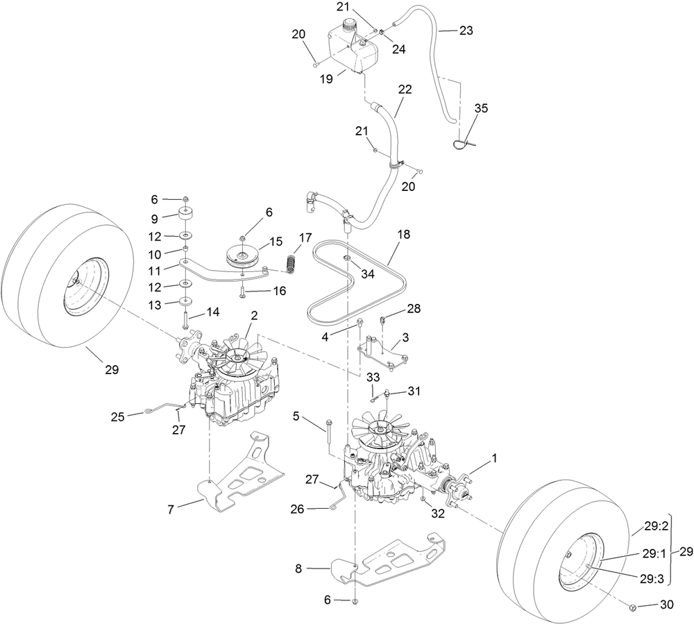 Ground Drive Assembly Diagram and Parts List for 74529 (316000001-316999999)(2016) Toro Lawn Mower