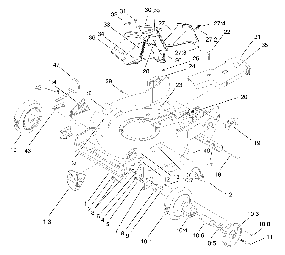 Housing Assembly Diagram and Parts List for 22161 8900001 - 8999999 Toro Lawn Mower