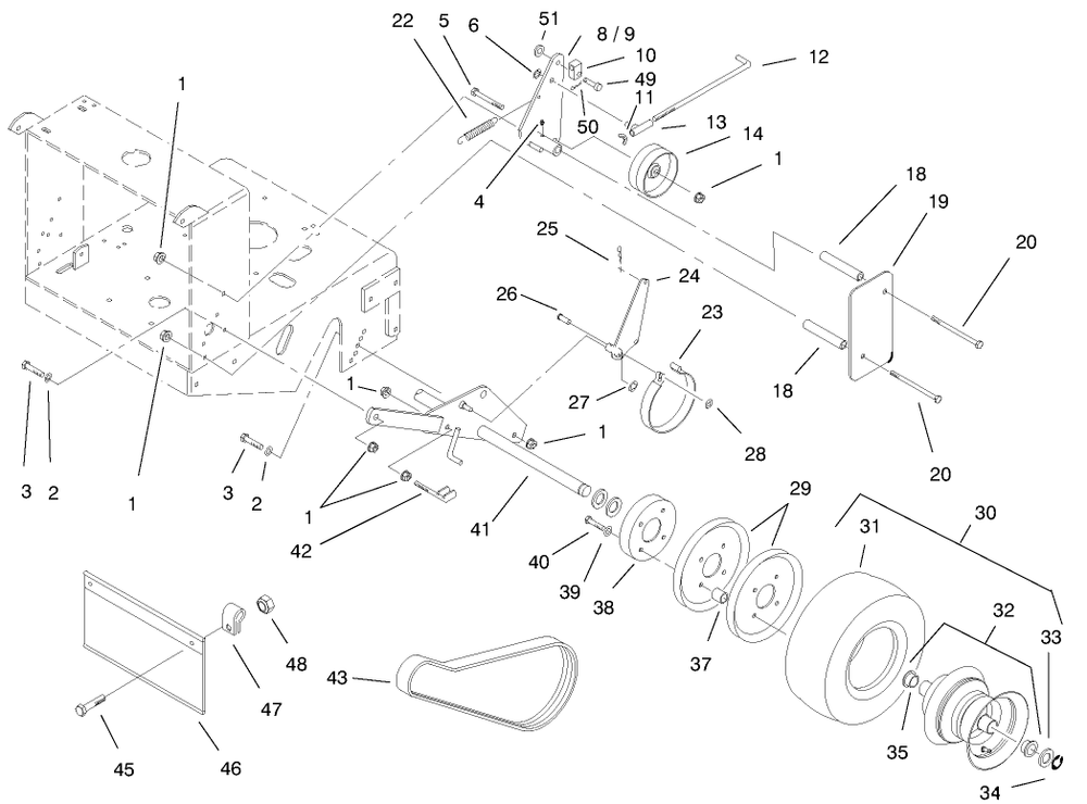 Wheel, Brakes And Traction Belts Diagram and Parts List for 30196 990001 - 990200 Toro Lawn Mower
