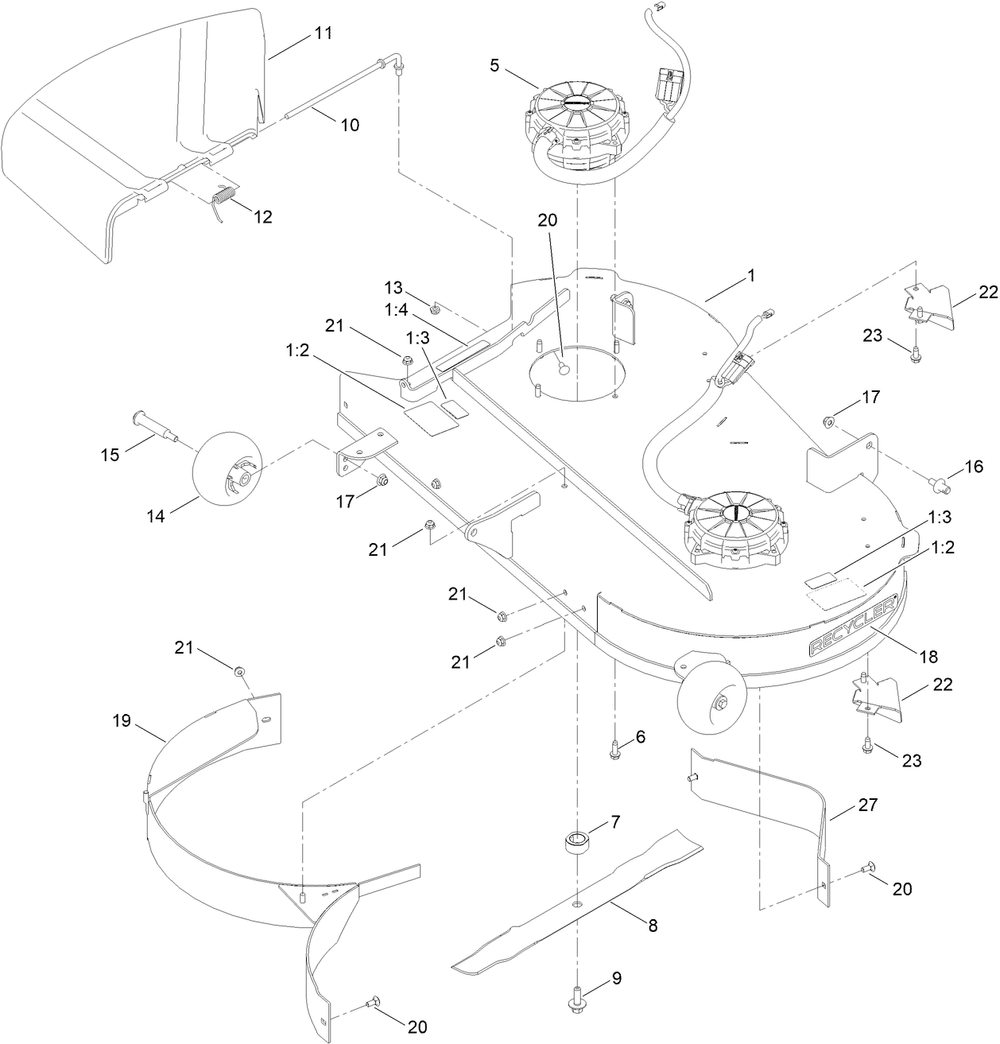 42 Inch Deck And Decal Assembly Diagram and Parts List for 75642 416300000 - 417299999 Toro Lawn Tractor
