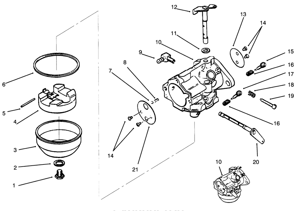 Carburetor Diagram and Parts List for 73400 6900001 - 6999999 Toro Lawn Tractor
