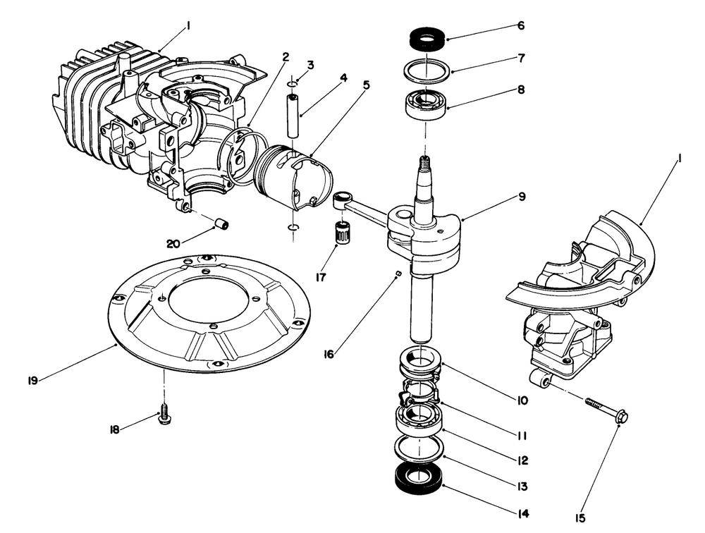 Crank Shaft Assembly (Model No. 47pl0-6) Diagram and Parts List for 20916B 1000001 - 1999999 Toro Lawn Mower