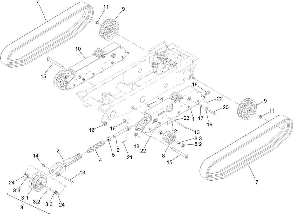 Track Assembly Diagram and Parts List for 68138G 412896904 - 415399999 Toro Cement Mixer