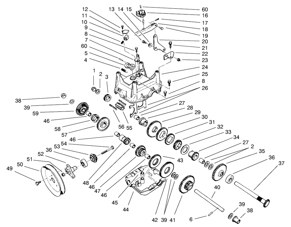 Transmission Assembly No. 66-8030 Diagram and Parts List for 38543 7900001 - 7999999 Toro Snow Blower