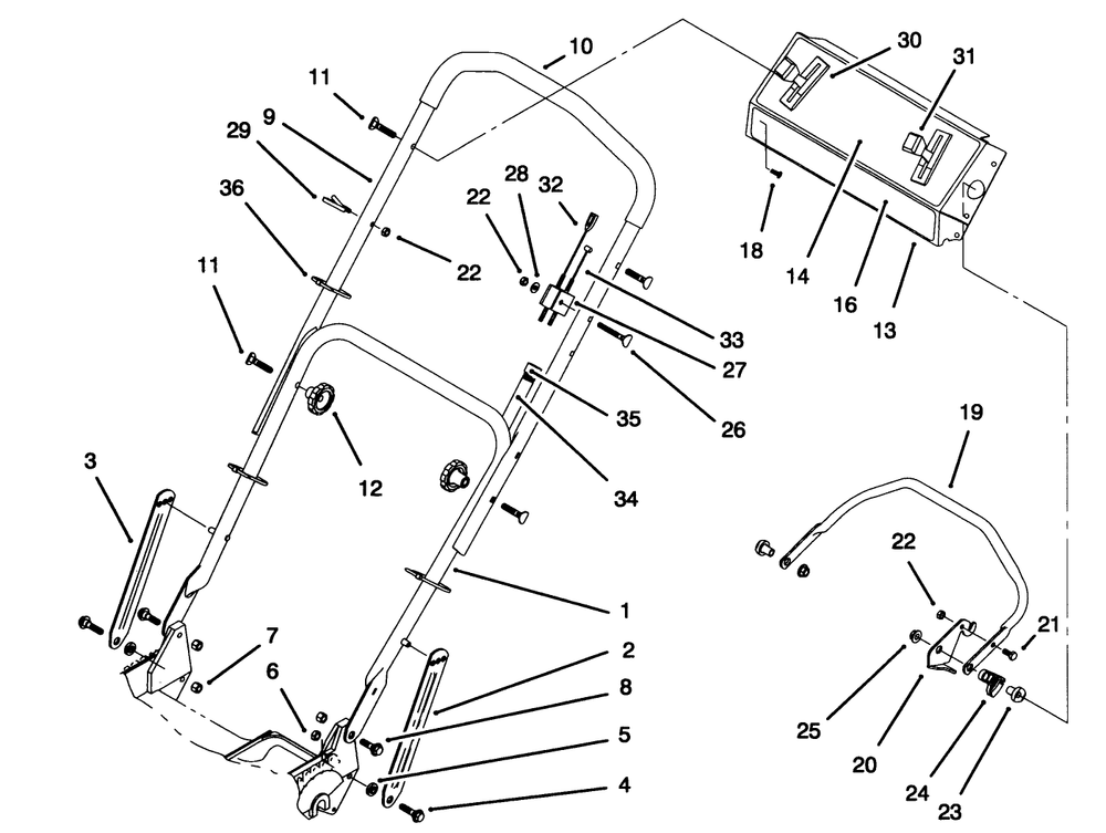 Handle Assembly Diagram and Parts List for 20464 5900001 - 5999999 Toro Lawn Mower