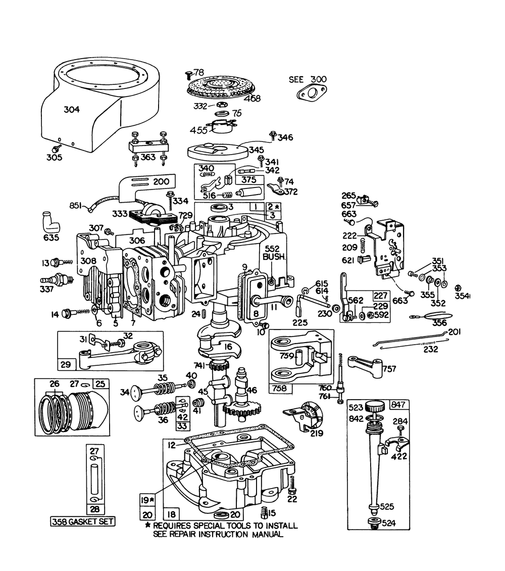 Engine Briggs & Stratton Model 191707-5633-01 (Model 57300) Diagram and Parts List for 57360 8000001 - 8999999 Toro Lawn Tractor