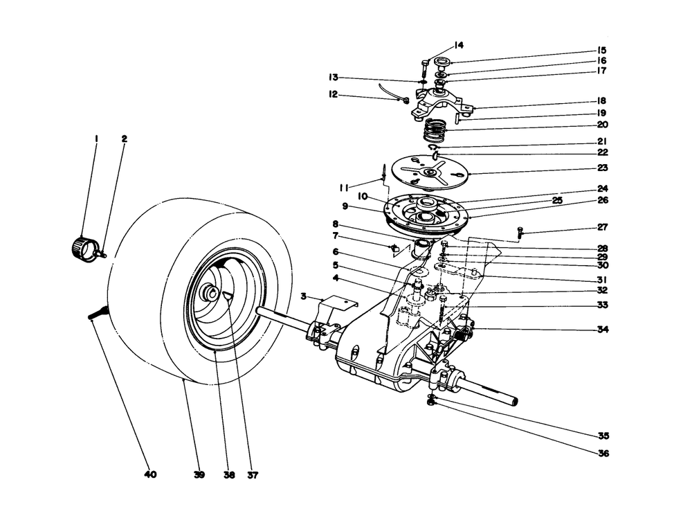 Transaxle & Clutch Assembly Diagram and Parts List for 57360 0000001 - 0999999 Toro Lawn Tractor