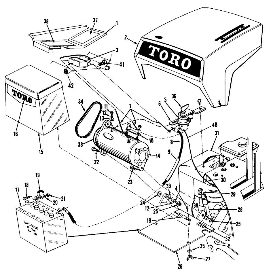 58" Professional Electrical System Assembly Parts List Diagram and Parts List for 3102 7000001 - 7999999 Toro Lawn Tractor Accessories