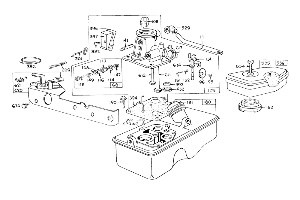 Carburetor Assembly Model 390065 For 21" Hand Propelled Model 16173 For 21" Self Propelled Model 16273 Diagram and Parts List for 16073 3000001 - 3999999 Toro Lawn Mower