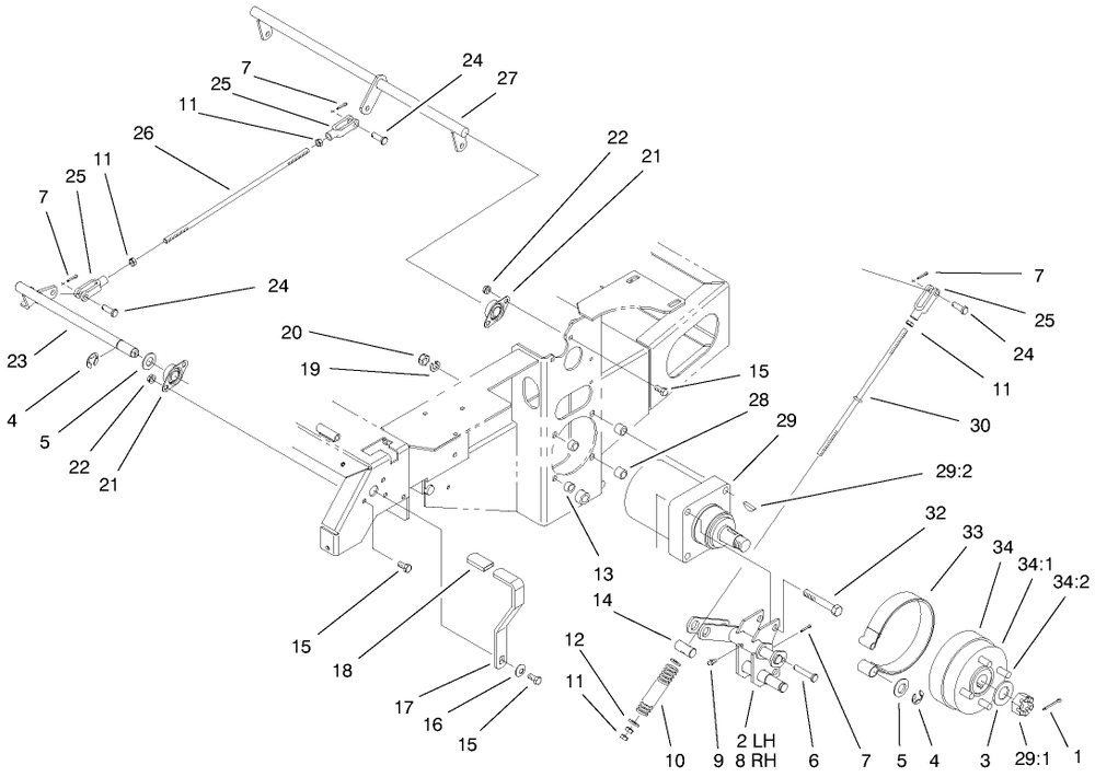 Parking Brake System Assembly Diagram and Parts List for 74170 990001 - 999999 Toro Lawn Tractor