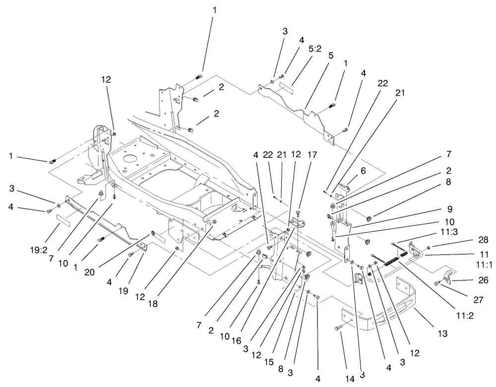 Bumper & Hood Support Assembly Diagram and Parts List for 73580 9900001 - 9999999 Toro Lawn Tractor