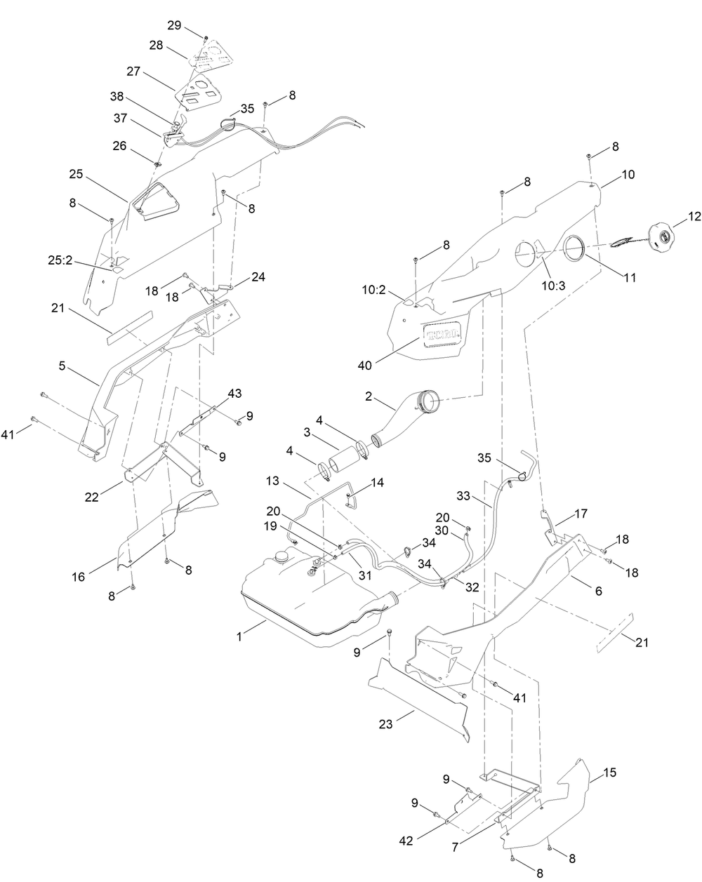 Fuel Pod Assembly Diagram and Parts List for 76401 400000000 - 415399999 Toro Lawn Tractor