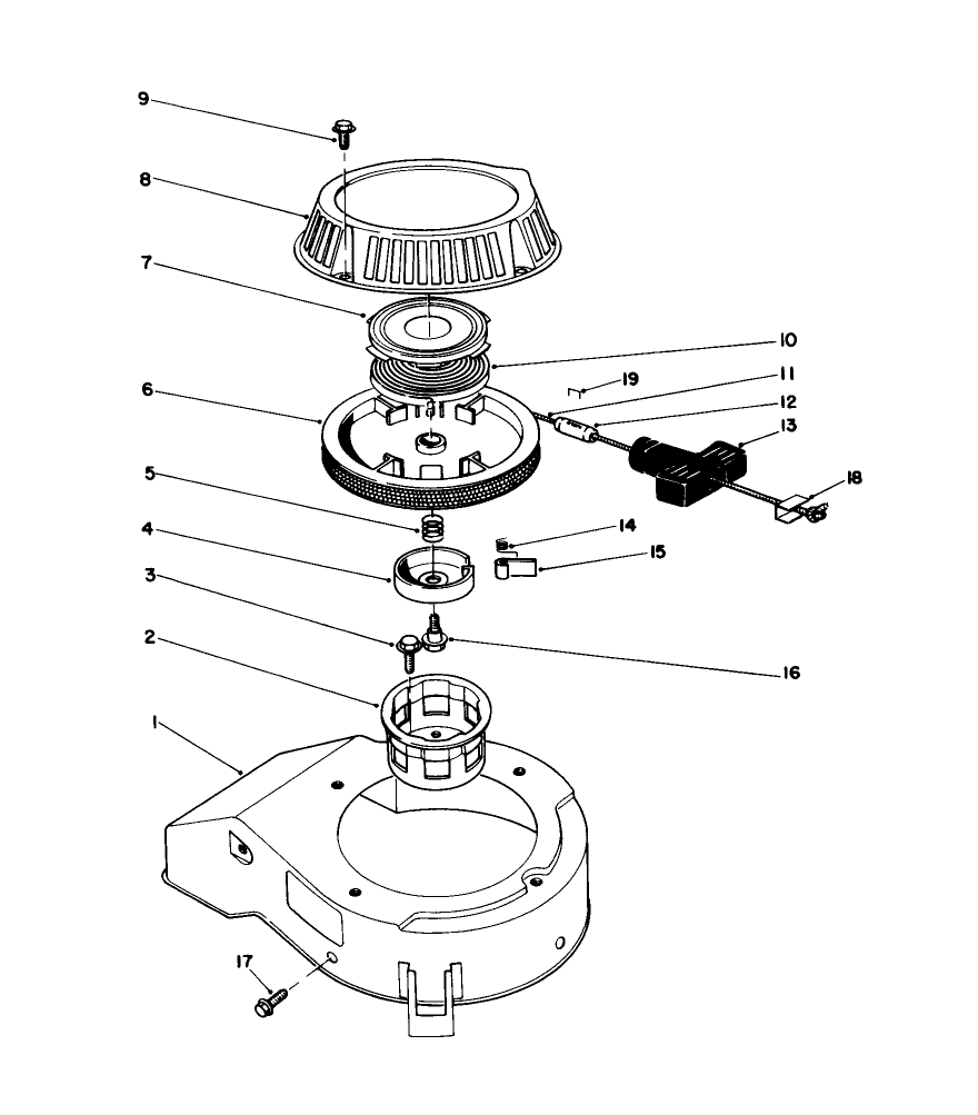 Recoil Assembly (Model No. 47pk9) Diagram and Parts List for 16785 0000001 - 0999999 Toro Lawn Mower