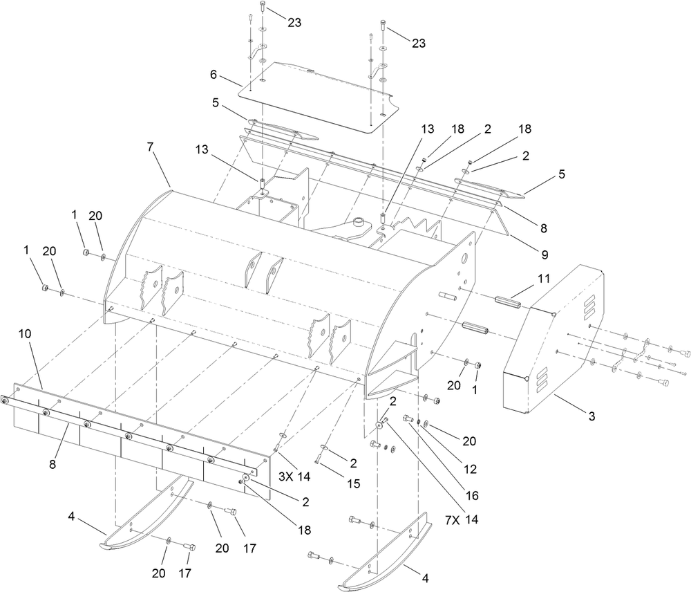 Chassis, Cover And Guard Assembly  36 Inch Flail Attachment Diagram and Parts List for 2720 312000001 - 312999999 Toro Lawn Tractor Accessories