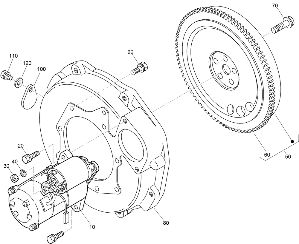 Starter And Flywheel Assembly Diagram and Parts List for 22324 407960000 - 409359999 Toro Lawn Tractor Accessories