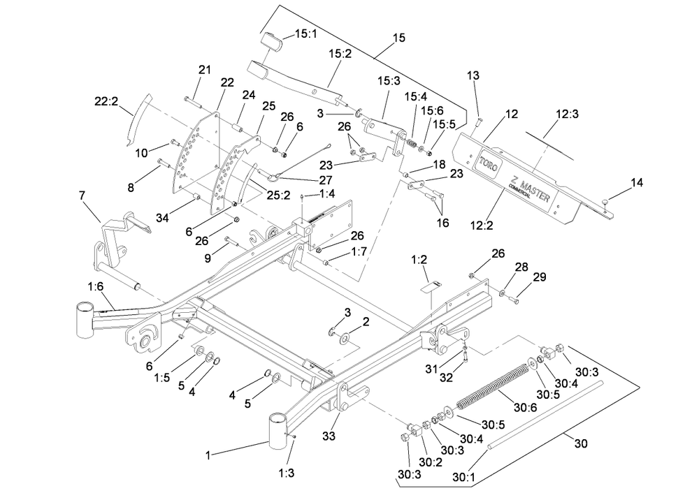 Front Frame Assembly Diagram and Parts List for 74279TE (280000001-280999999)(2008) Toro Lawn Tractor