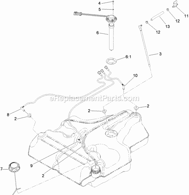 Fuel Tank Assembly No. 116-3979 Diagram and Parts List for 74903CP 311000001-311999999 Toro Lawn Mower