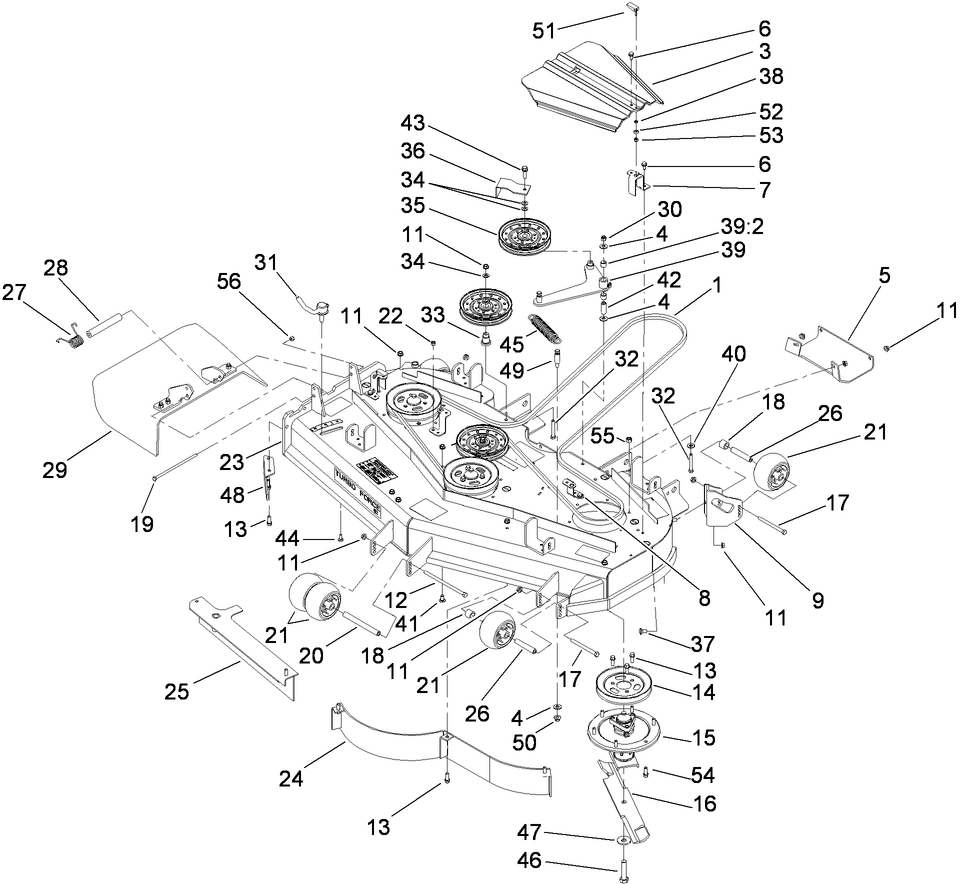 Deck Assembly Diagram and Parts List for 74264TE (290000001-290999999)(2009) Toro Lawn Mower