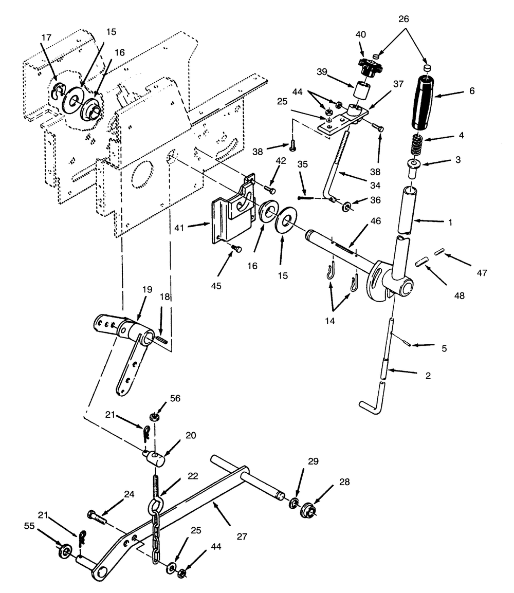 Manual Lift Linkage Diagram and Parts List for 73420 4900001 - 4999999 Toro Lawn Tractor