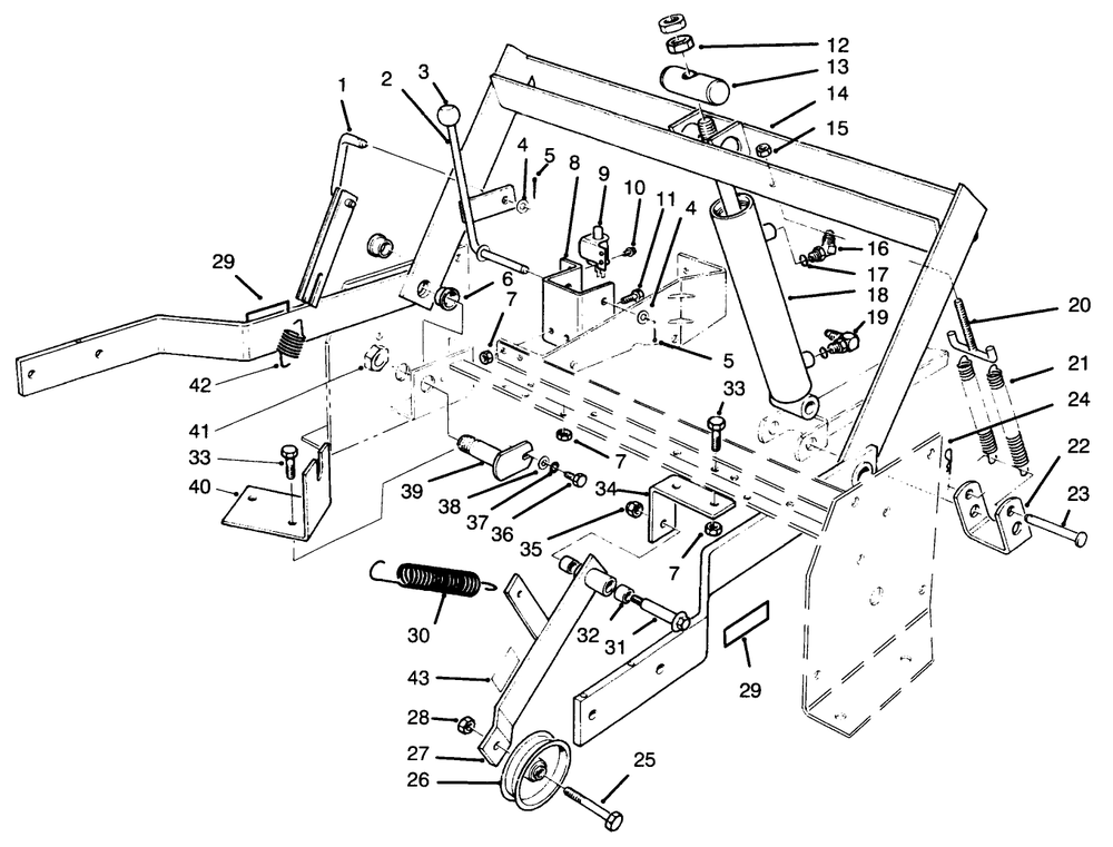 Parking Brake & Lift Frame Assembly Diagram and Parts List for 30610 690001 - 699999 Toro Lawn Tractor