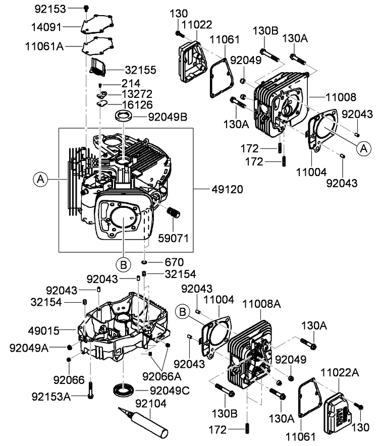 Cylinder And Crankcase Assembly Diagram and Parts List for 22974 400000000 - 401999999 Toro Lawn Tractor Accessories