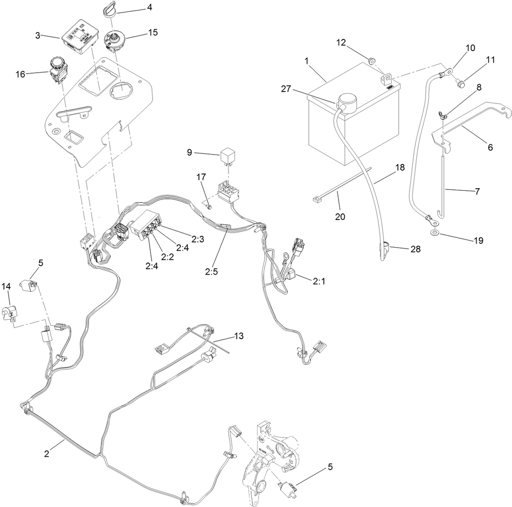 Electrical System Assembly Diagram and Parts List for 74902TE 400000000-402079999 Toro Lawn Mower
