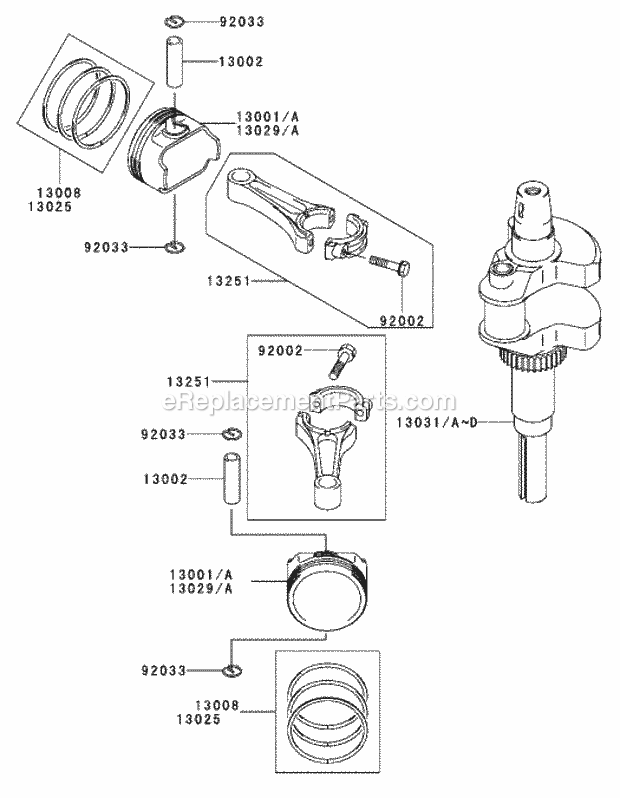 Piston/Crankshaft Assembly Kawasaki Fh601v-Ds Diagram and Parts List for 74179 230007001-230999999 Toro Lawn Mower