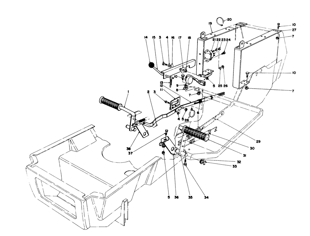 Brake & Clutch Pedal Assembly Diagram and Parts List for 57430 8000001 - 8999999 Toro Lawn Tractor