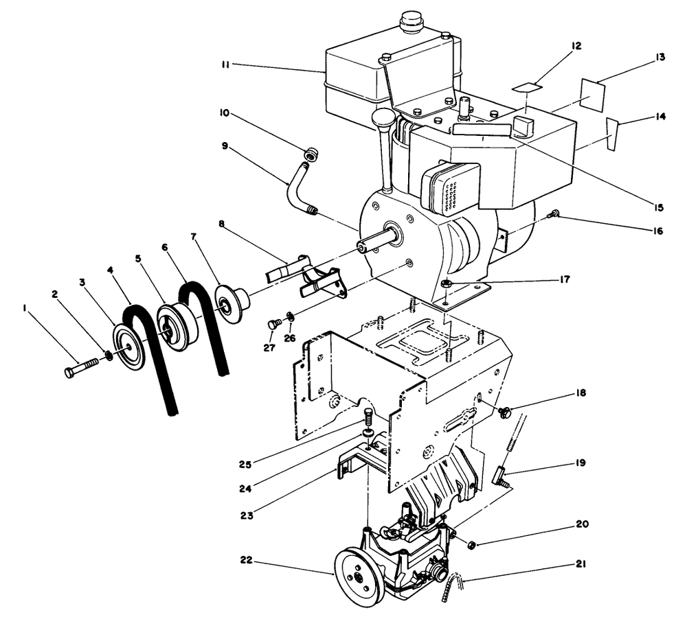Engine Assembly Diagram and Parts List for 38510 1000001 - 1999999 Toro Snow Blower
