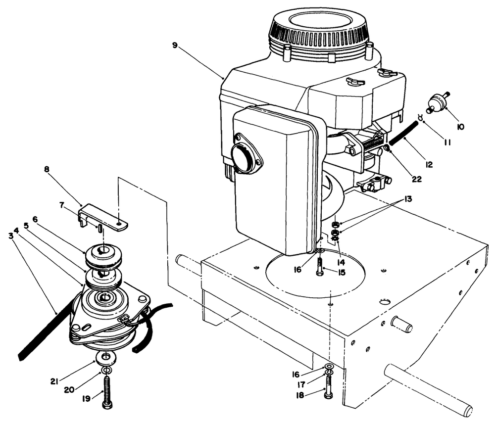 Engine & Clutch Assembly Diagram and Parts List for 30165 3900001 - 3999999 Toro Lawn Tractor Accessories