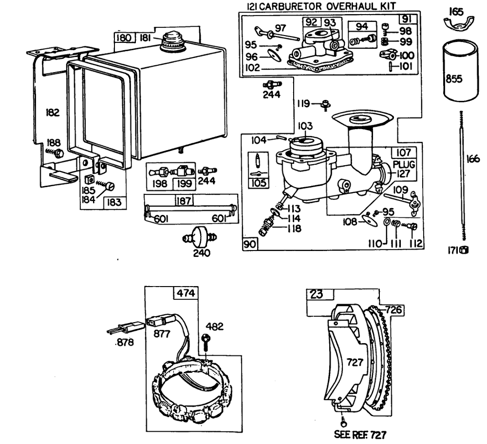Engine Briggs & Stratton Model No. 252416 Type No. 0190-01 Diagram and Parts List for 38095 0000001 - 0999999 Toro Snow Blower