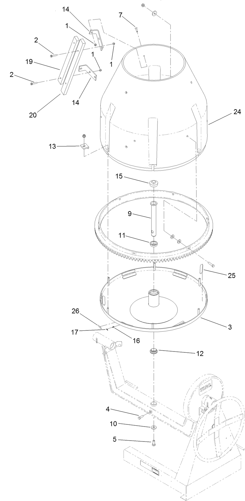 Drum Assembly Diagram and Parts List for 68008 404320000 - 999999999 Toro Cement Mixer