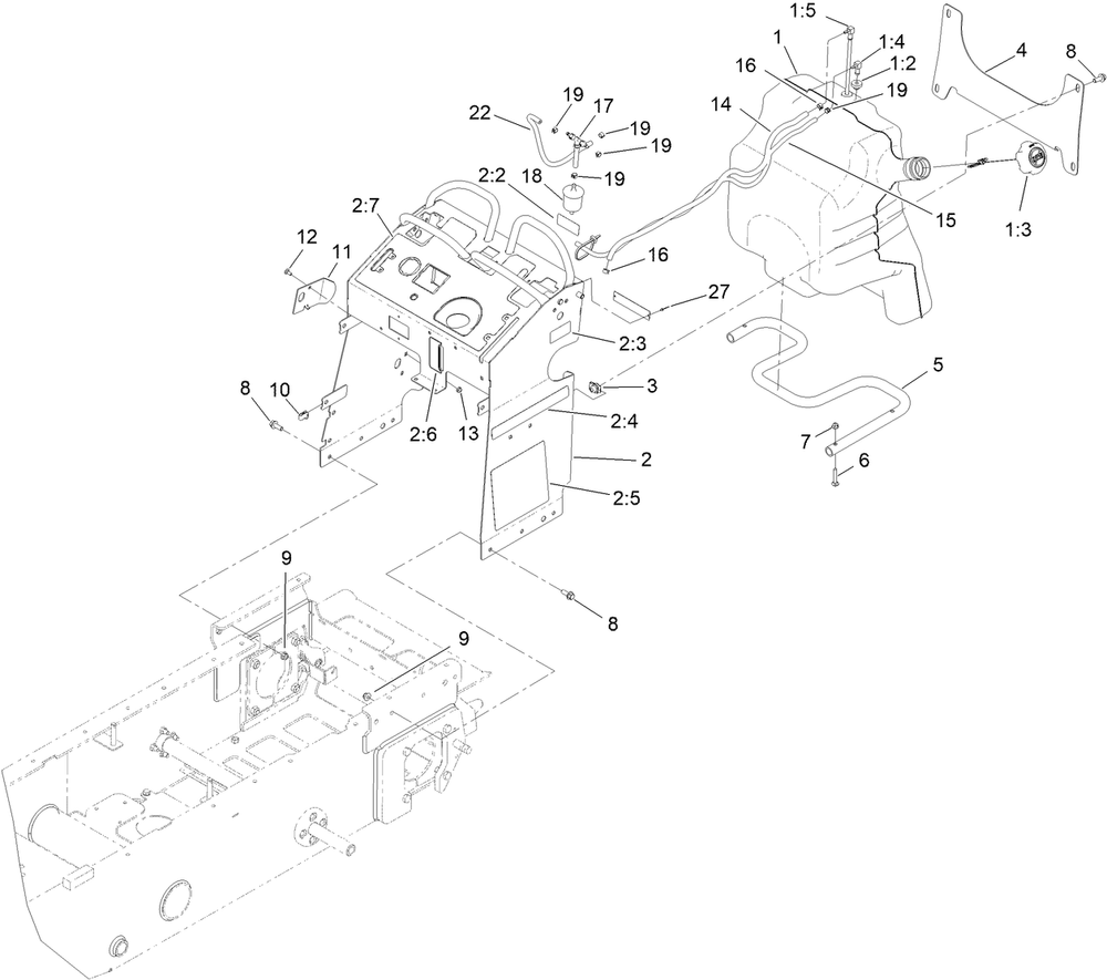 Fuel Tank And Tower Assembly Diagram and Parts List for 68141 408900000 - 411504738 Toro Lawn Tractor Accessories