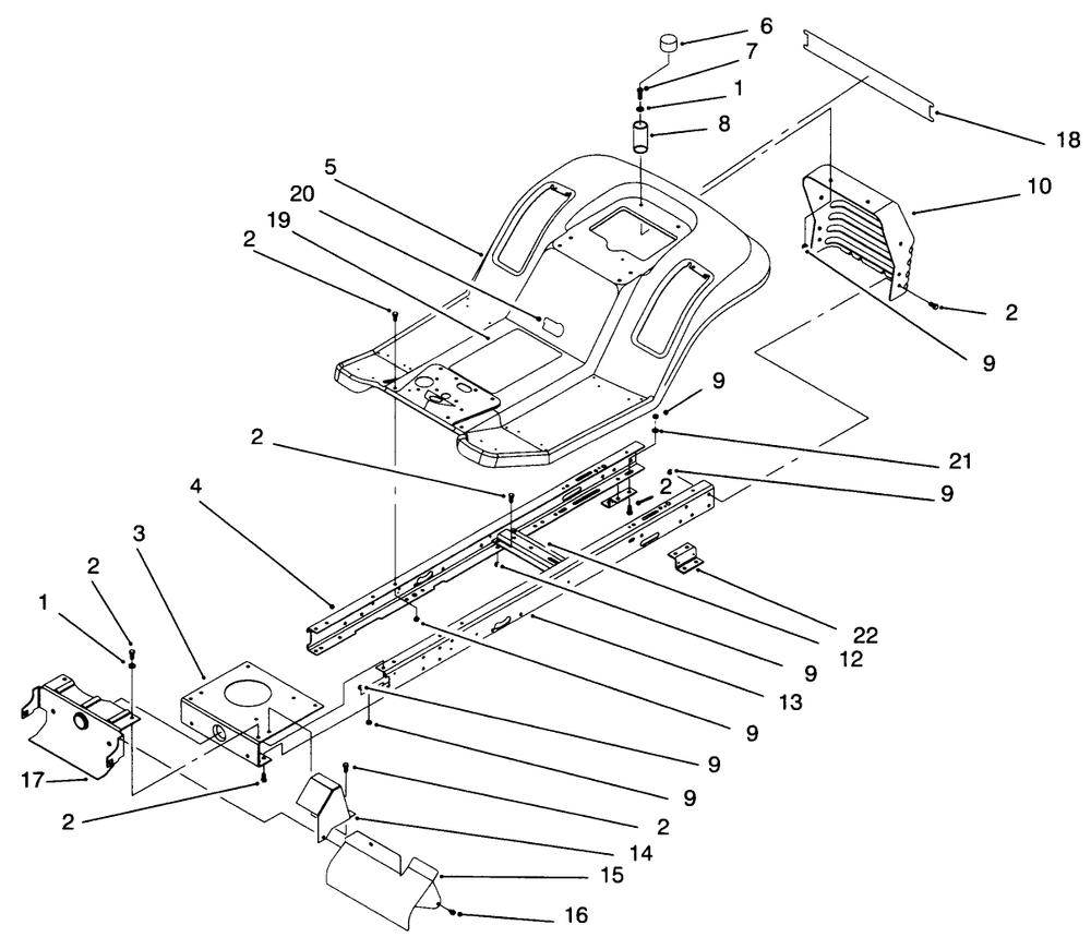 Frame Assembly Diagram and Parts List for 71201 6900001 - 6999999 Toro Lawn Tractor